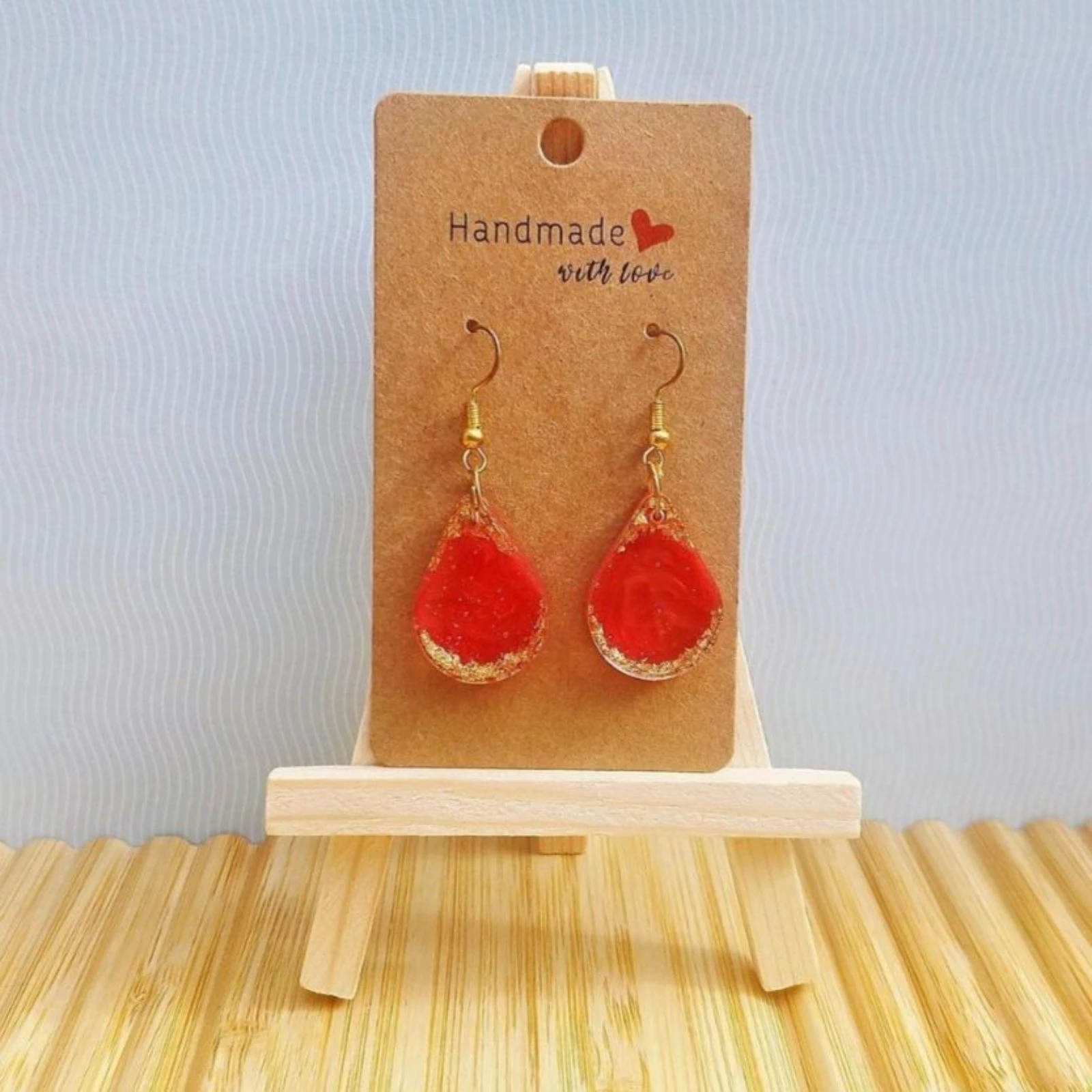 Boucles d'oreilles gouttes rouges dorées 